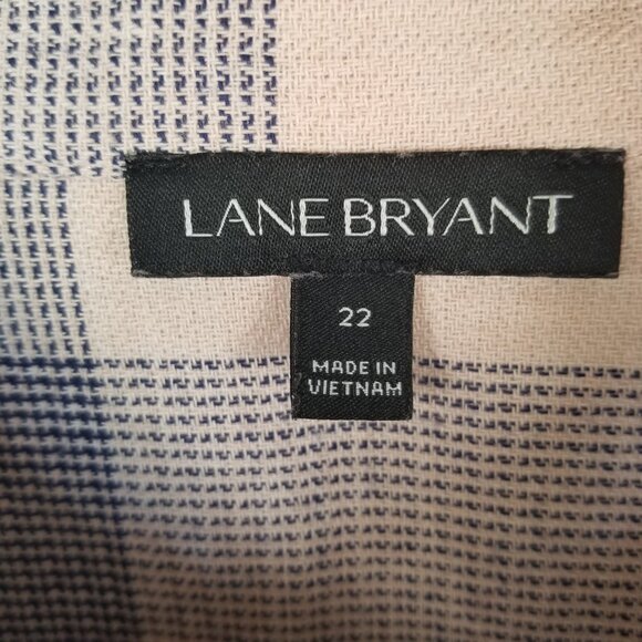 Lane Bryant Plaid Check Shirt Button Down Collared Long Sleeve Navy Tan Size 22 - Picture 4 of 9